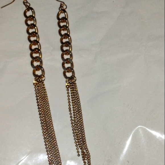 14k Gold Plated Long Dangling Earrings - Picture 5 of 5